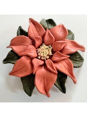 Red Poinsettia Flower Pin Brooch Handmade Vintage Accessory Design